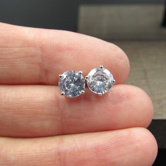 Sterling Round Medium Clear CZ Stud Earrings - Picture 2 of 7